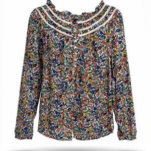 Talbots Multicolor Floral Blouse with White Accents